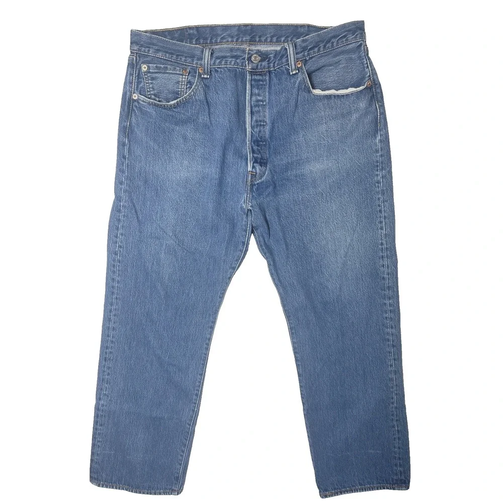 Levis 501 Mens Jeans 40x32 Medium Wash Button Fly Cotton Casual Straight Leg